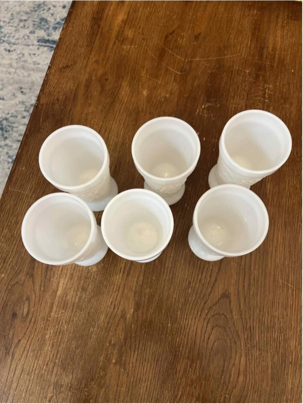 Vintage Milk Glass Goblets Set X6 Grape Harvest Colony Indiana Glass Mid Century